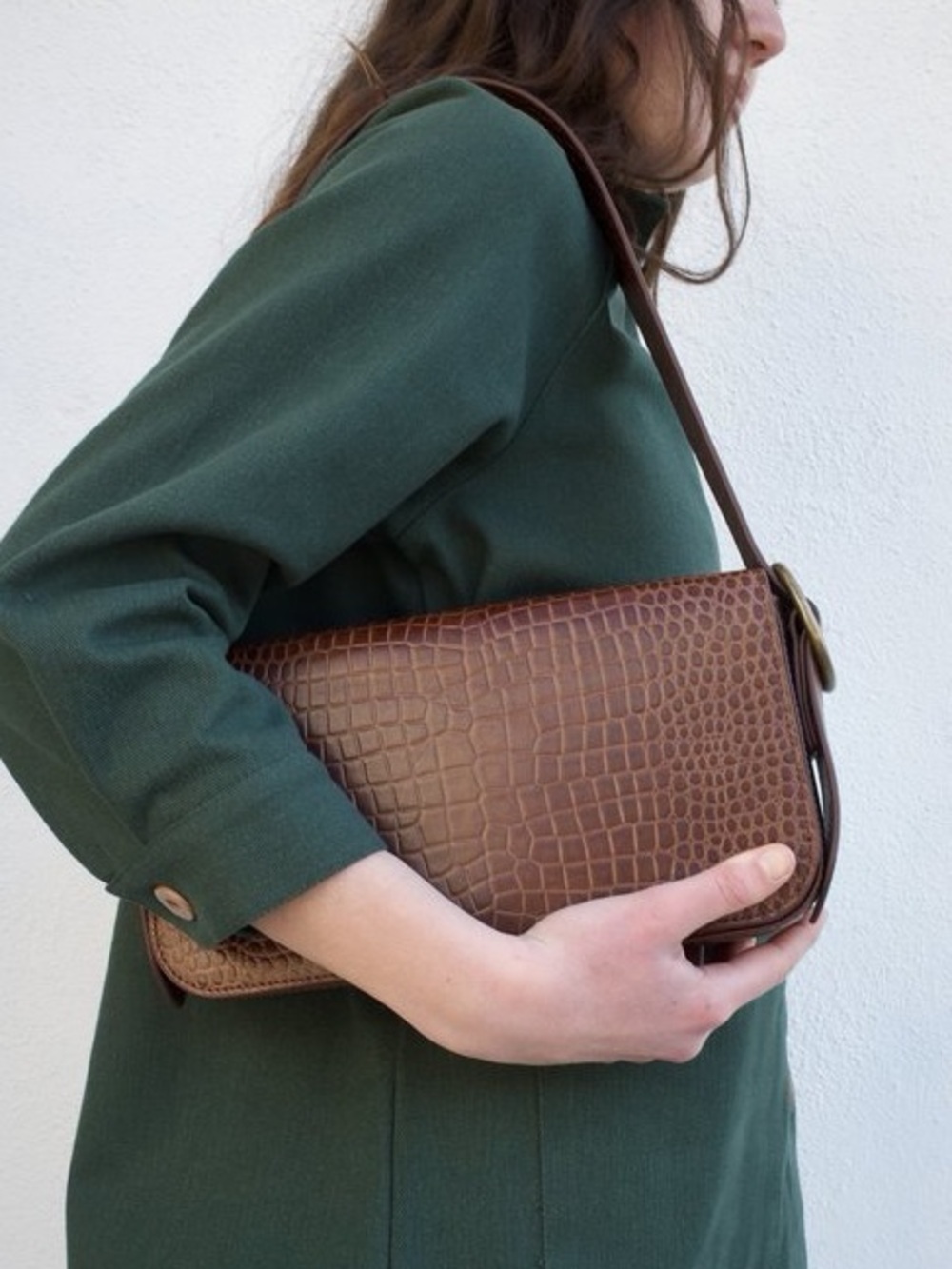 St. Agni Bianca Croc Shoulder Bag - Picture 2 of 14